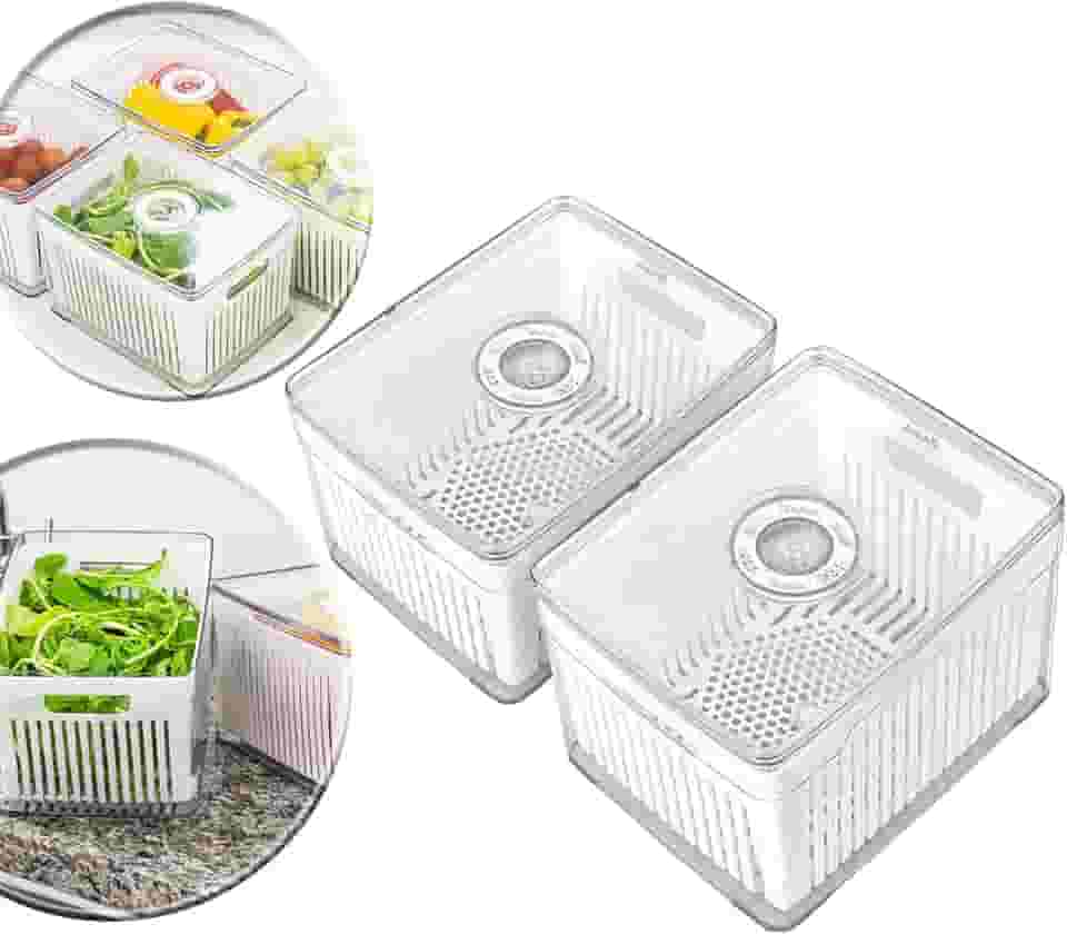 Kit 02 Organizadores de Geladeira e Cozinha 3,8L – Cesto Plástico Acrílico para Frutas, Verduras e Alimentos