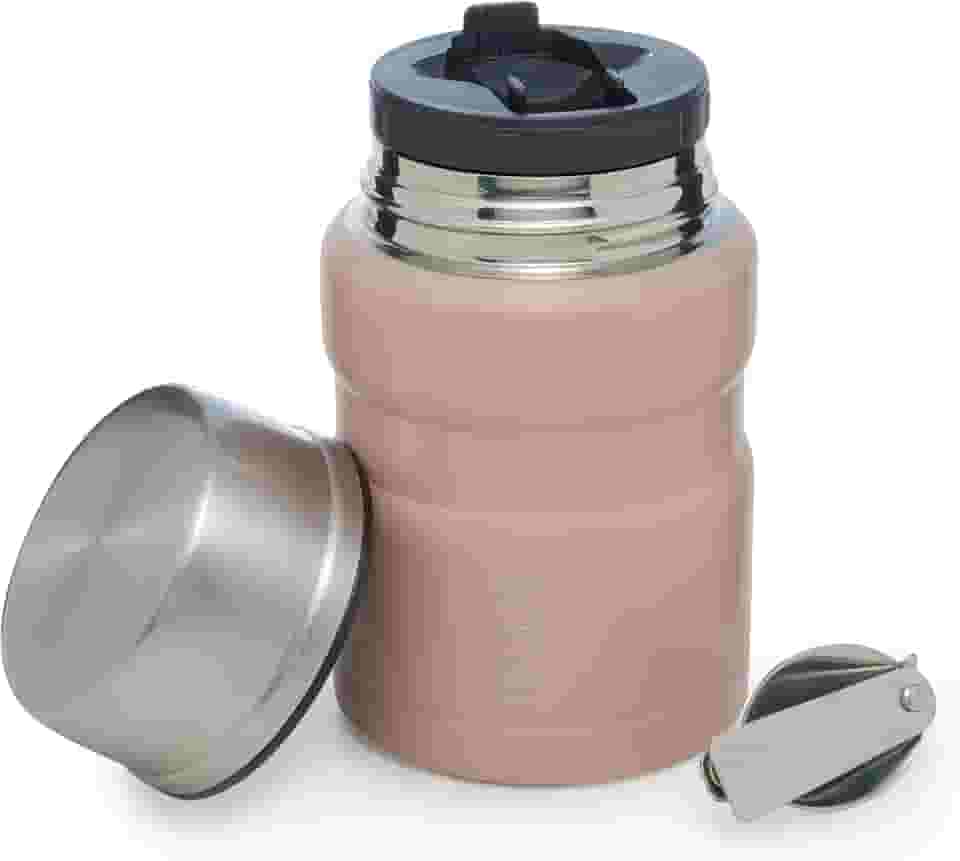 WOLFF - Pote Térmico com Dupla Parede de Aço Inox e Colher - ROSA - 480ml - Pote para Marmita, Sopas, Frutas, Temperos, Bebidas - Ótima Vedação