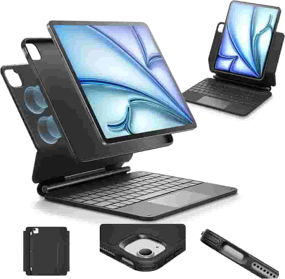 Capa ESR para iPad Air de 11 polegadas com teclado (M3, 2025/M2, 2024) e iPad Pro 11/Air 5/4ª geração com teclado, suporte magnético, modos retrato/relevo, preta, não é compatível com Pro 11 M4