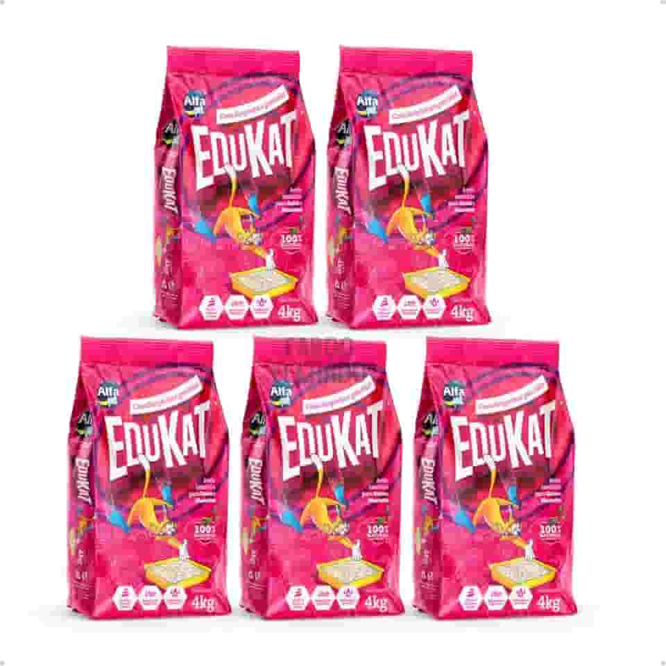 Kit 5 Areia Higiênica Sanitária Para Gatos 4kg EduKat Super Premium Natural Alfa Pet