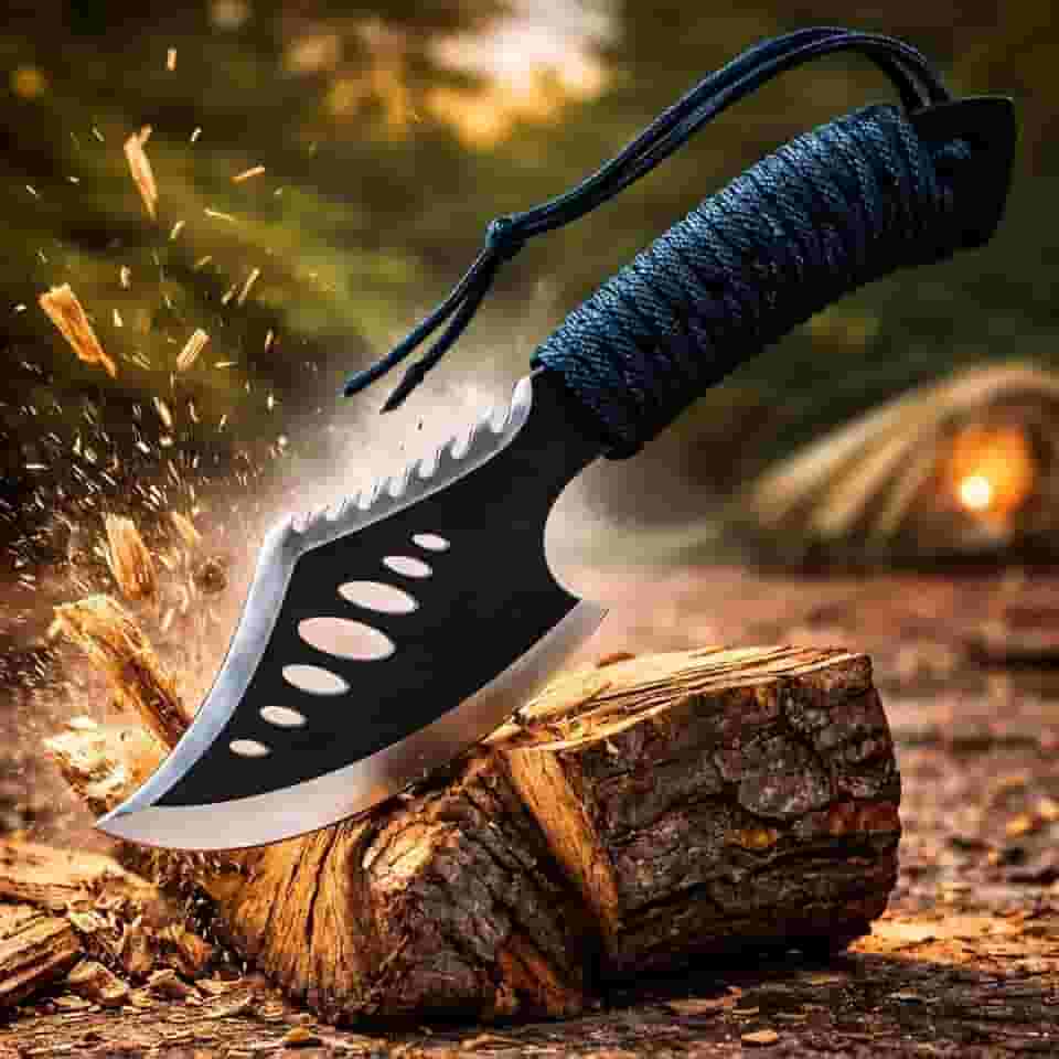 Machado Tático Lenhador com Cabo Emborrachado Antiderrapante, Lâmina Afiada e Coldre, Ideal para Cortar Madeira, Geleira e Uso Externo