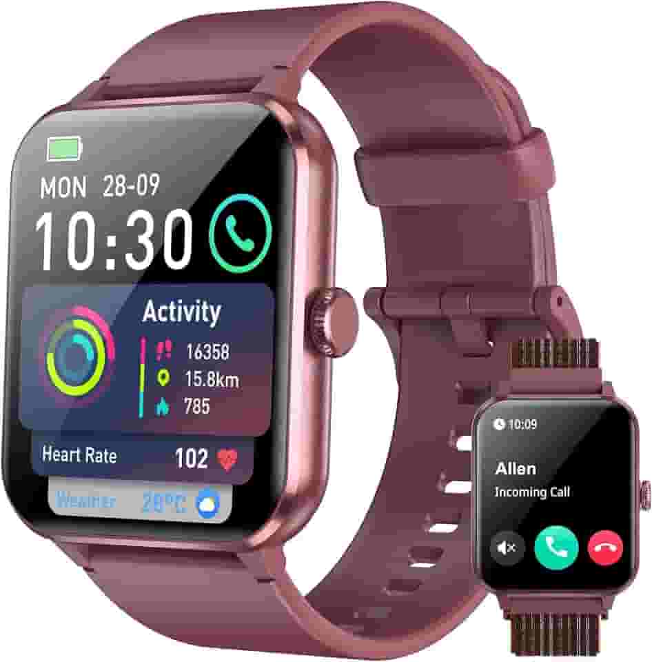 Smartwatch,Relógio Inteligente para Homens e Mulheres, 1.85“ Tela HD Touch, 100+ Modos Esportivos, Chamadas Bluetooth,Assistente de Voz, Compatível com iOS/Android,Inclui 2 Pulseiras,Clarete