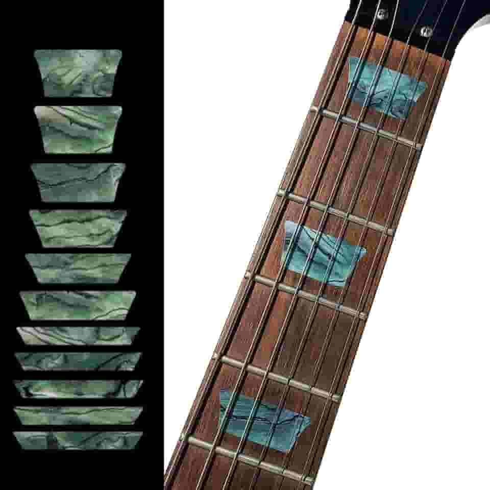 Marcadores de traste adesivos incrustados para guitarras e baixo – Canetinhas de traste estilo Les Paul – Verde Abalone