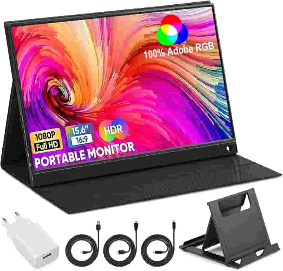 15.6'' Monitor Portátil Conectado com Dupla/HDMI, Monitor de Laptop com Suporte Dobrável, IPS Extensor de Tela para Notebook, Tela de Viagem para Laptop PC y Telefone