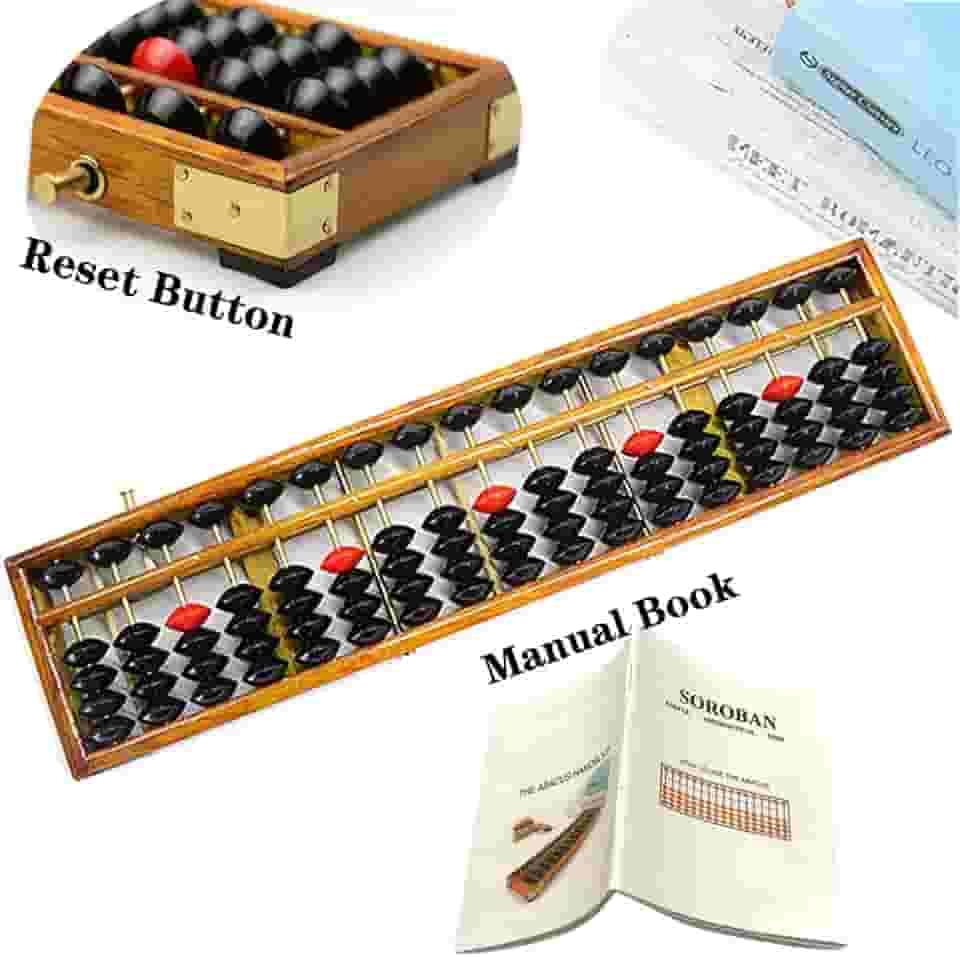 Vintage Style Wooden Abacus Soroban 17 Colum(15in) Professional Abacus for Adults Kids with Guide Handbook and Reset Button, Anti-Skid Rubber Fee
