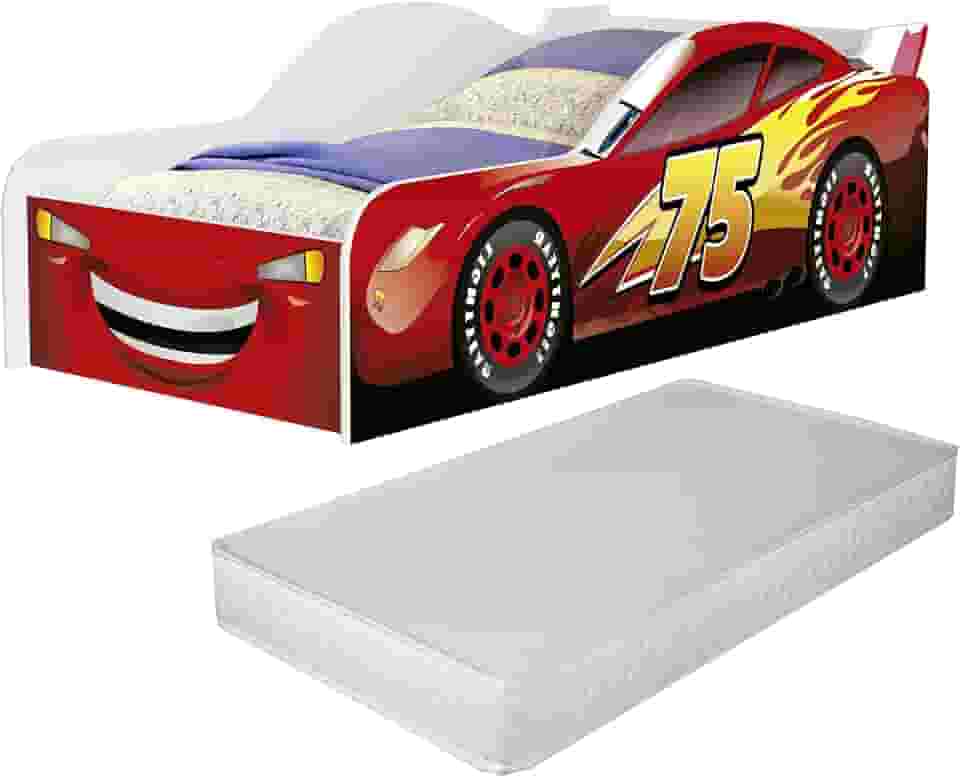 Cama Carro Infantil Quarto Menino Criança Montessoriana McQueen Heróis Cor Vermelho Com Colchão