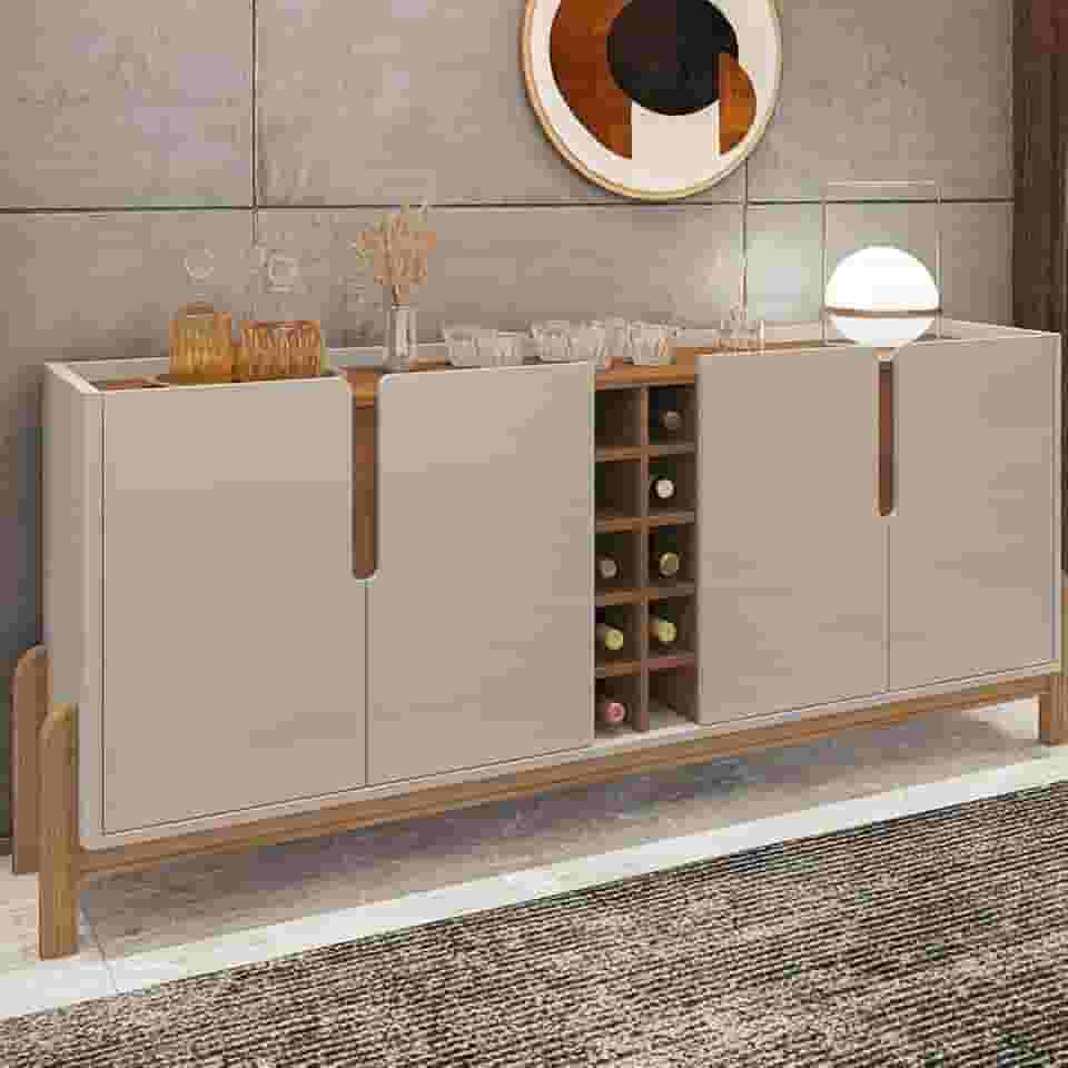 Buffet Aparador 190cm 4 Portas com Adega Lizz Casa D Off White/cedro