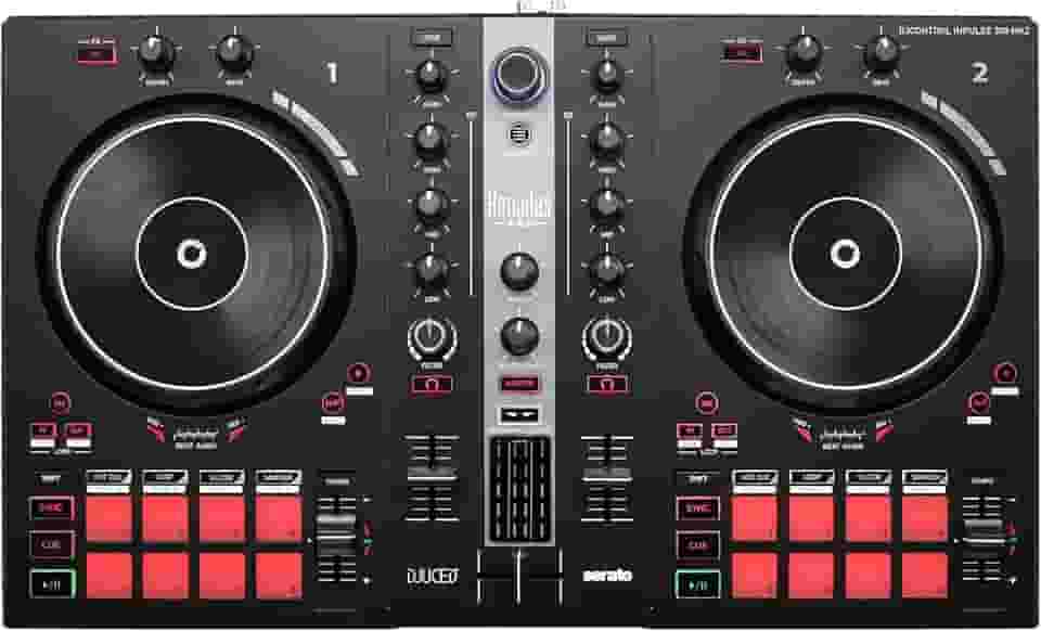 Hercules DJ Control Inpulse 300 MK2 com almofadas de borracha, software Serato DJ Lite e guia Beatmatch