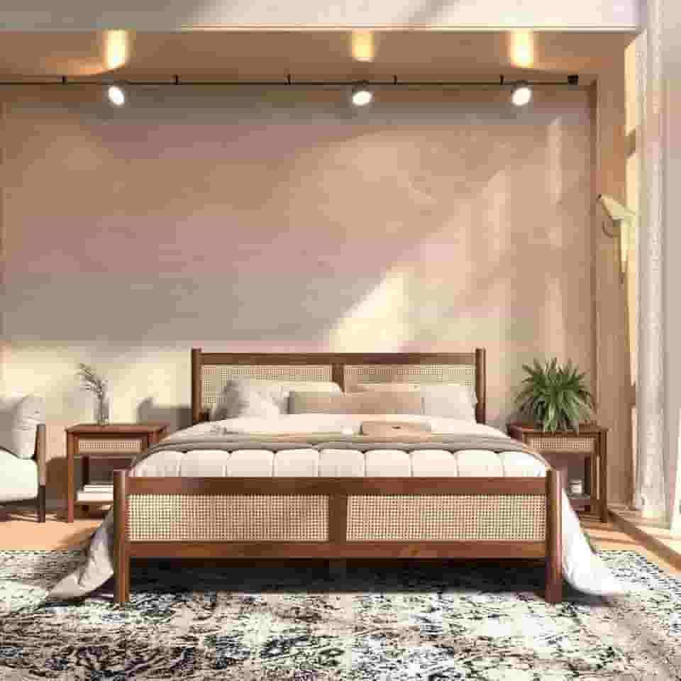 IDIMEX Cama Queen Palhinha Madeira 200 x 160 cm Rattan Reforcada Castanho Cefira