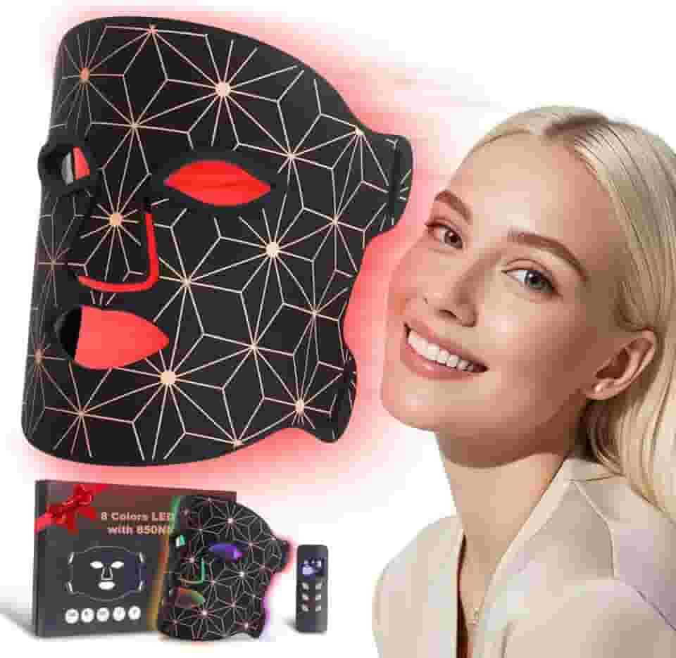 Terapia de luz vermelha para rosto, máscara facial de LED de 8 cores, terapia de luz com infravermelho próximo de 850 NM, máscara terapêutica de luz vermelha recarregável de 3000 mAh, dispositivo de