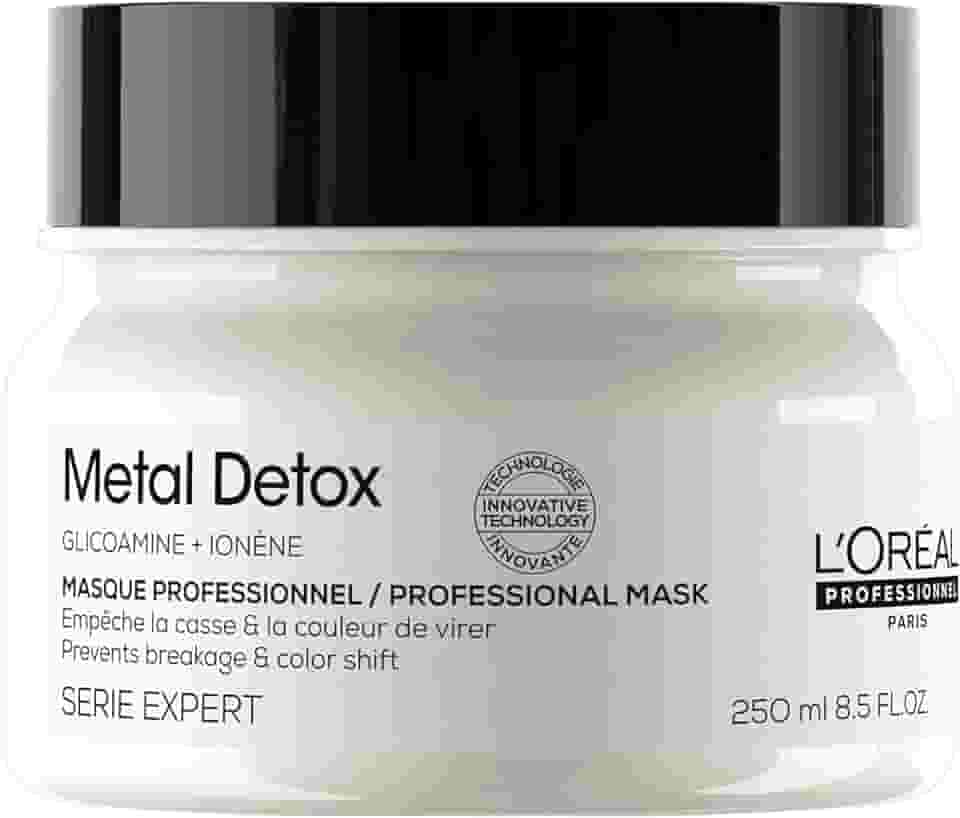 L'Oréal Professionnel Máscara Metal Detox, para maciez, brilho & sedosidade, maior durabilidade da cor, para cabelos coloridos e danificados, 250ml