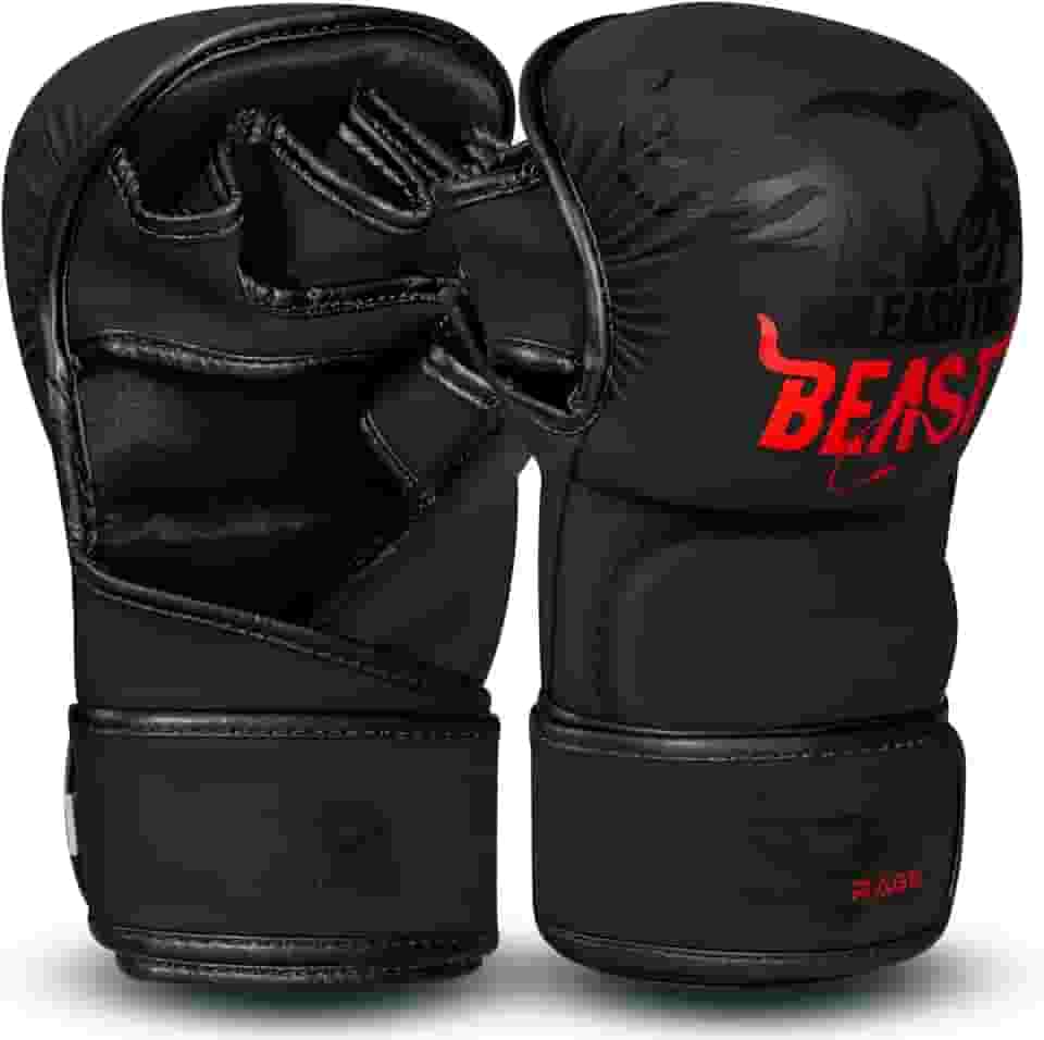 BEAST RAGE Luvas de MMA para homens e mulheres, suporte de pulso ajustável, luvas de artes marciais para luta em gaiolas de Muay Thai, combate Taekwondo, kickboxing, treinamento de boxe