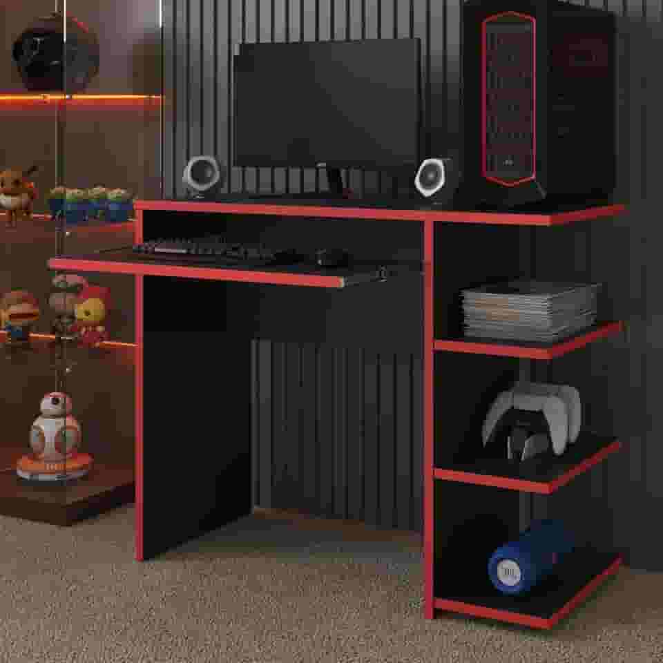 Mesa Escrivaninha Para Computador Escritório Pc Gamer RTX (Preto/VErmelho)