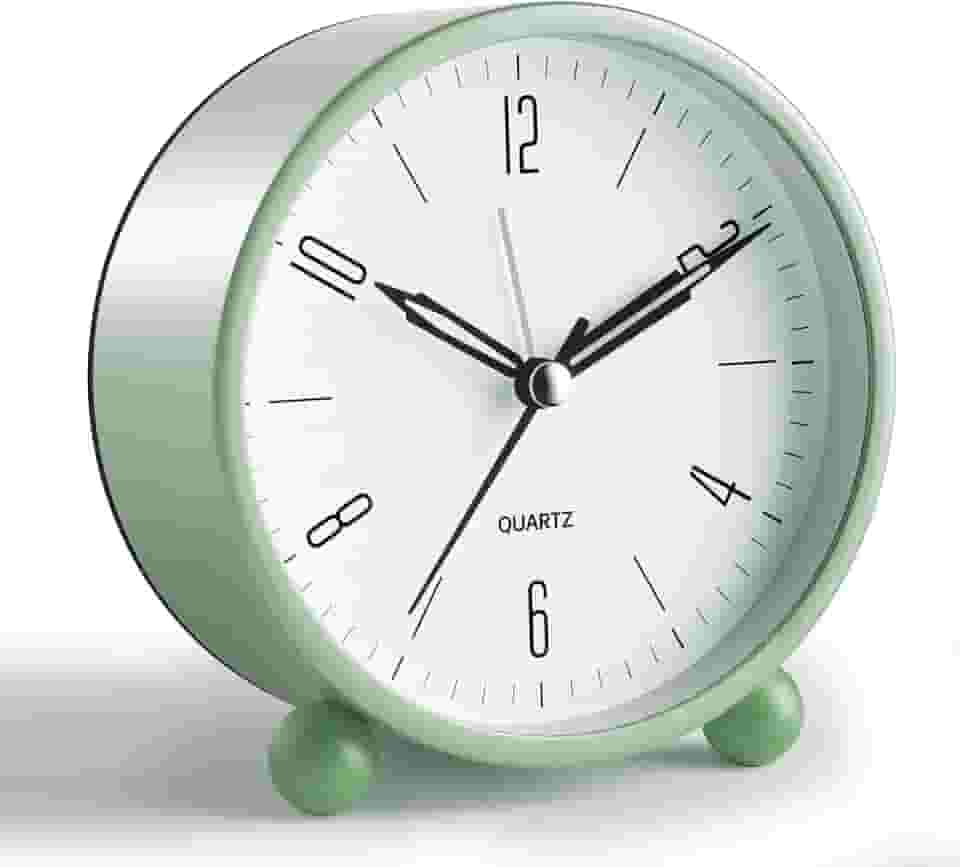 Despertador analógico, relógio pequeno super silencioso de 10 cm, sem tique-taque, com luz noturna, funciona a bateria, design simples, decoração de sálvia estilo antigo, para quarto, cabeceira, mesa,