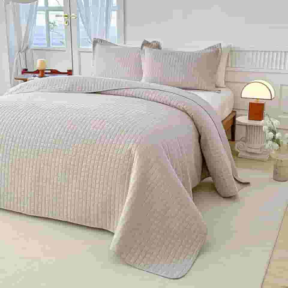 Kit Colcha Queen Liso Bouti Cobre Leito 3 Peças Cor:cru