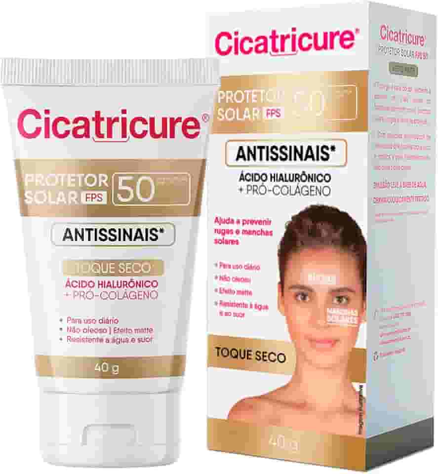 Cicatricure Protetor Solar Facial FPS 50 Antissinais Toque Seco UVA/UVB Para Pele Oleosa, Resistente à Água e Suor, Efeito Matte, Hidratante Diário Skin Care 40 ml