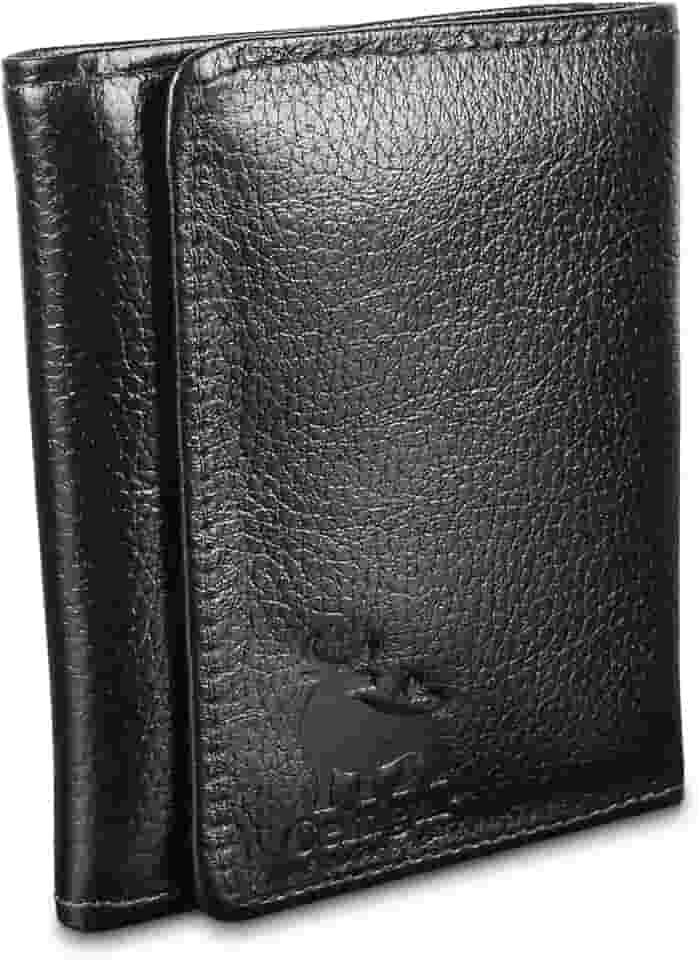 Carteira Masculina De Couro Legítimo Trifold Comporta RG CNH Cartões Antifurto Bloqueio Rfid - 289 (Preto - Couro CBFL)