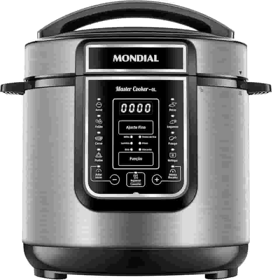 Panela de Pressão Elétrica Digital 6L, Mondial, Preto/Inox, 1000W, 110V - PE-60-6L-I