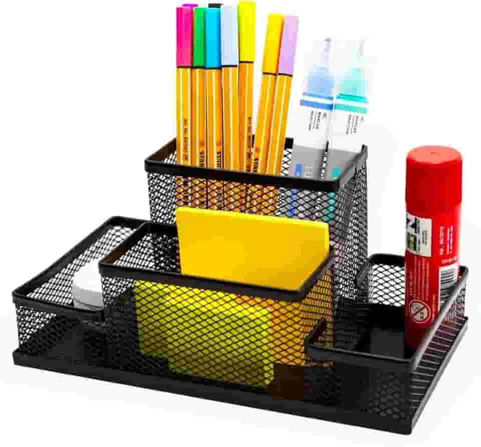 Porta Lapís Organizador Caneta Clips Lembrete Aramado Escritorio Treco Material Objeto (Preto)