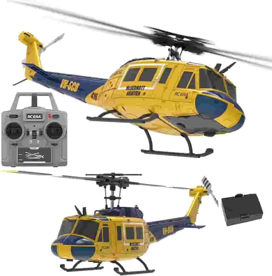 Ssccgym Helicóptero de controle remoto UH-1 de 315 mm para adultos Expert 6CH C032 RC Heli Maintain Altitude Brushless Motor/Posicionamento de fluxo óptico/Fly Upside Down 3D Rolling RTF Amarelo