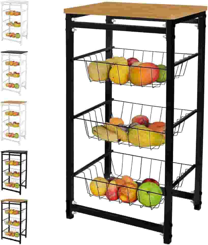 Fruteira De Chao Cozinha Tampo Madeira Florenca de Ferro