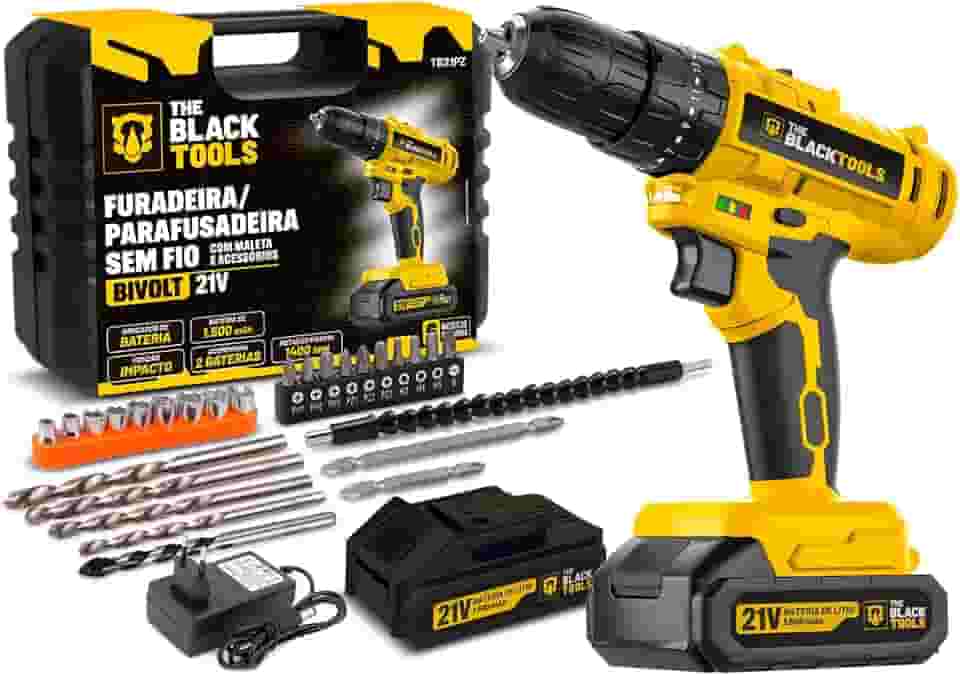 Parafusadeira E Furadeira De Impacto 3/8 The Black Tools Tb21-pz Com 2 Baterias Bivolt E Acessorios