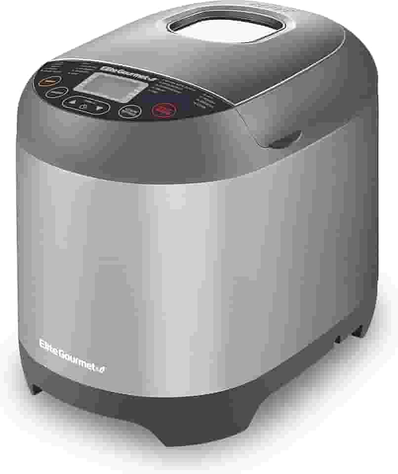 Elite Gourmet EBM8103SS Máquina de fazer pão programável, 3 tamanhos de nozes, 19 funções de menu, sem glúten, trigo branco, centeio francês e mais, 900 g, aço inoxidável