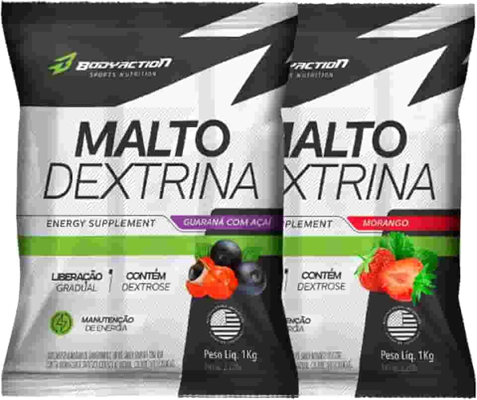 2x Maltodextrina Malto Dextrin 1kg - Bodyaction (Único, Guaraná com açaí/Morango)