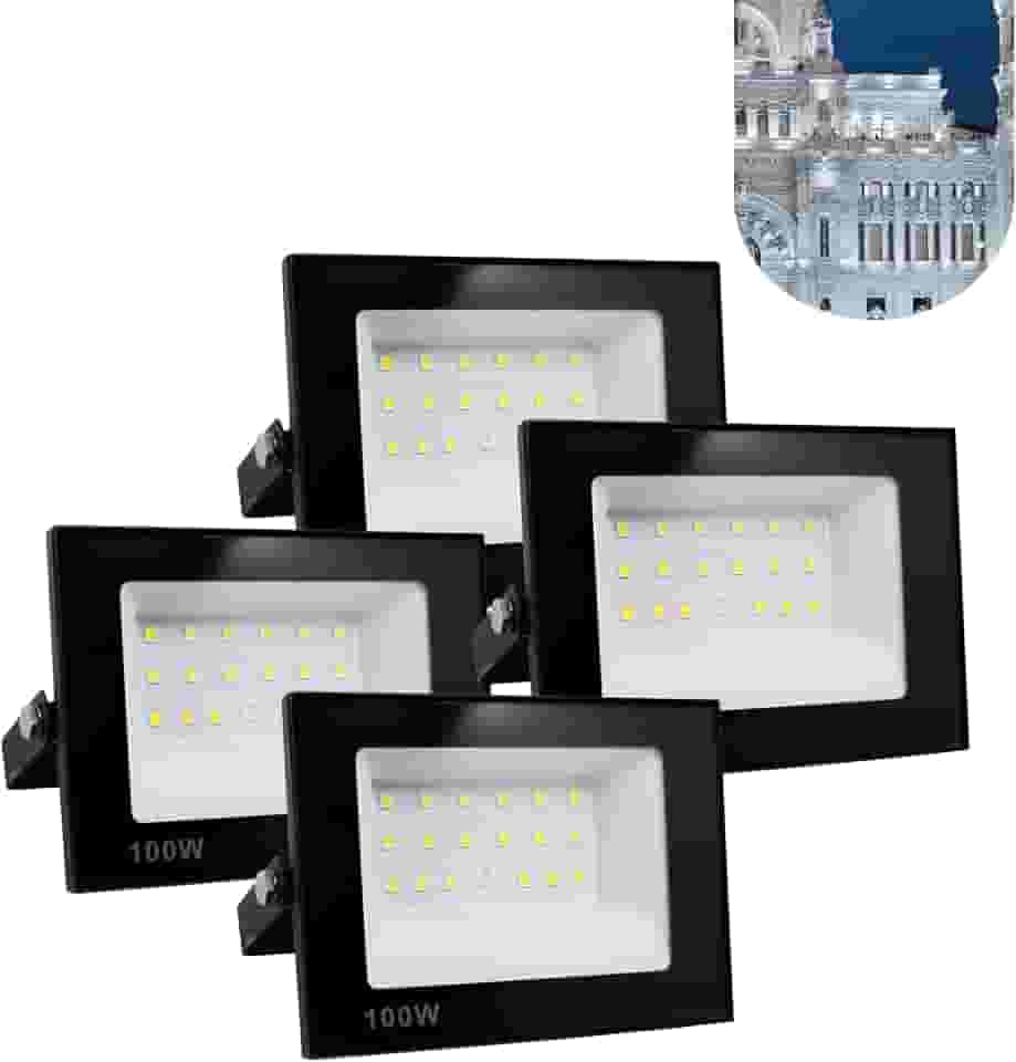 Kit 4 Refletor Led 100w Holofote Bivolt Prova Dagua Frio