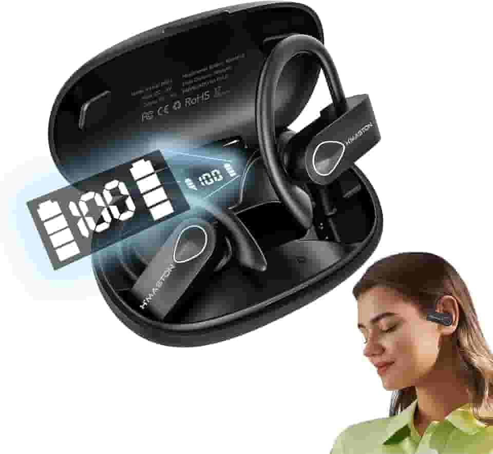 H'MASTON Fone de Ouvido Bluetooth Fone Sem Fio Esportivo com Microfone para iPhone Samsung Android Tela de LED RS-51 (Preto)