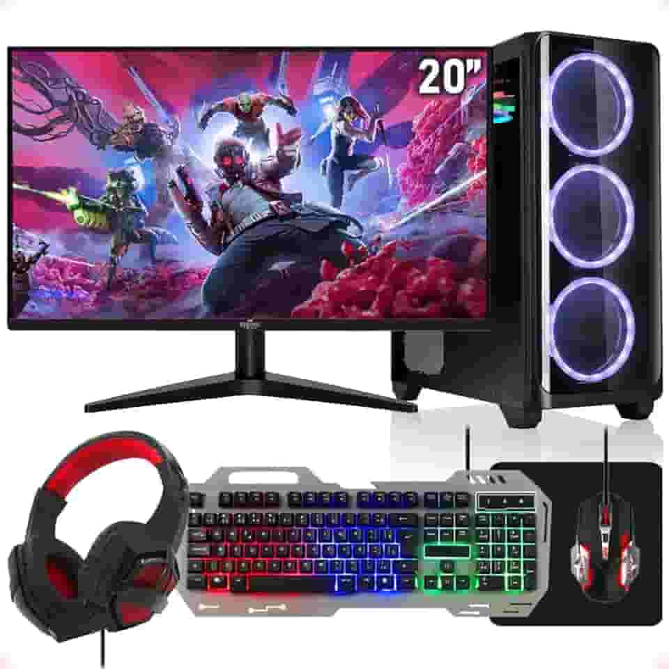 Computador Gamer Pc Completo Intel Core i5 8GB SSD 512GB Kit Gamer RGB Com Headset Monitor 20" Strong Tech