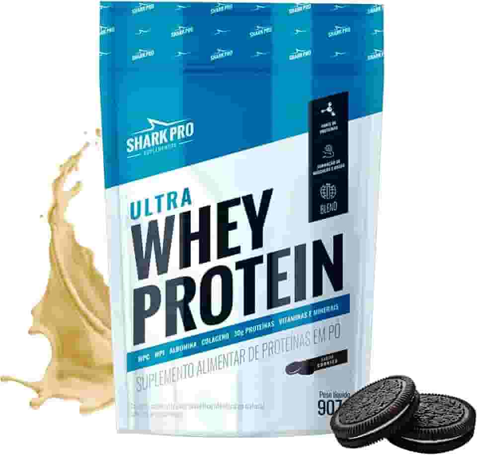 Shark Pro Ultra Whey Protein Sabor Cookies - 30g de Proteínas - Suplemento Alimentar de Proteínas em Pó - WPC e WPI - Fórmula com Colágeno e Albumina - 907g Pouch