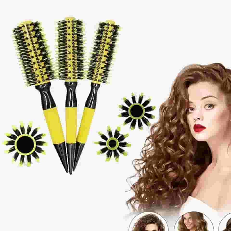 Kit 3 Escova de Cabelo Profissional Térmica Cerdas de Javali e Nylon 45mm 50mm 55mm para Modelagem, Volume e Redução de Frizz