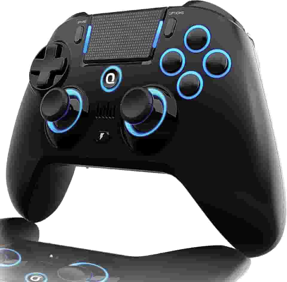 QRD Spark N5 Wireless Controller for PS4 Pro Slim PS3 PS2 Steam Deck PC Windows Mac TV Box, Halleffect Gamepad Joystick with 3.5mm Audio Port+Speaker+Mic, Macro N1+N2, Turbo Speed Up