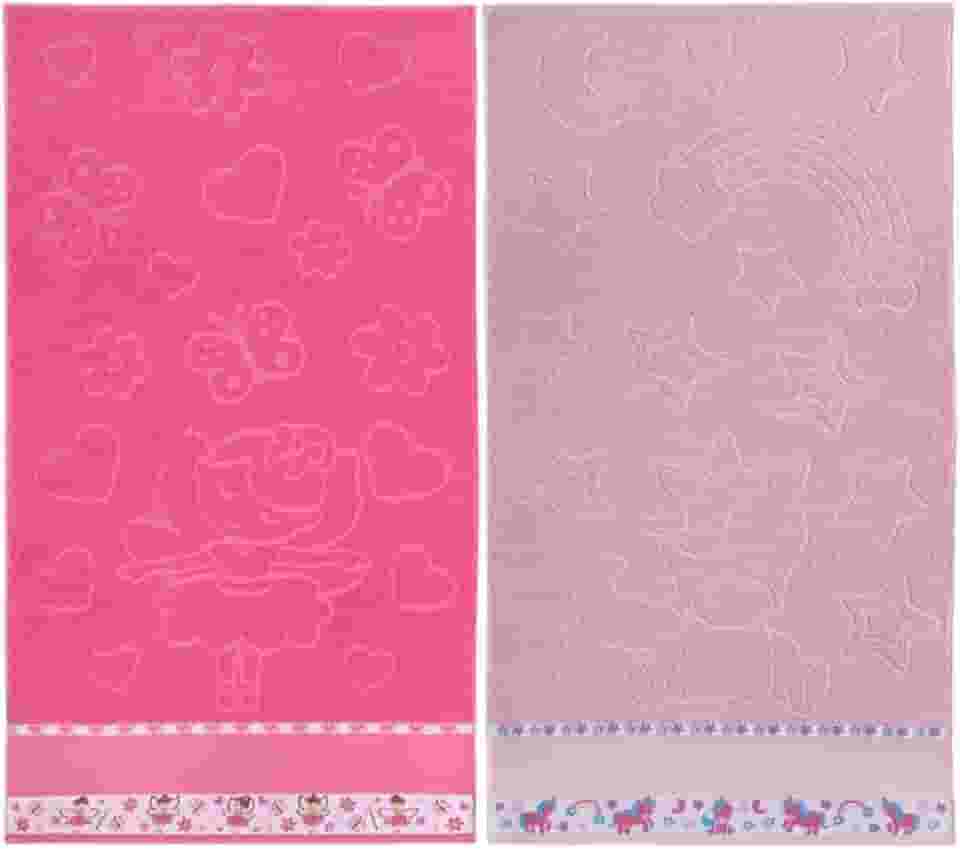 Kit 2 Toalhas Banho Infantil Criança Algodão Jacquard Menino Menina 1,20m X 0,70m (Menina)