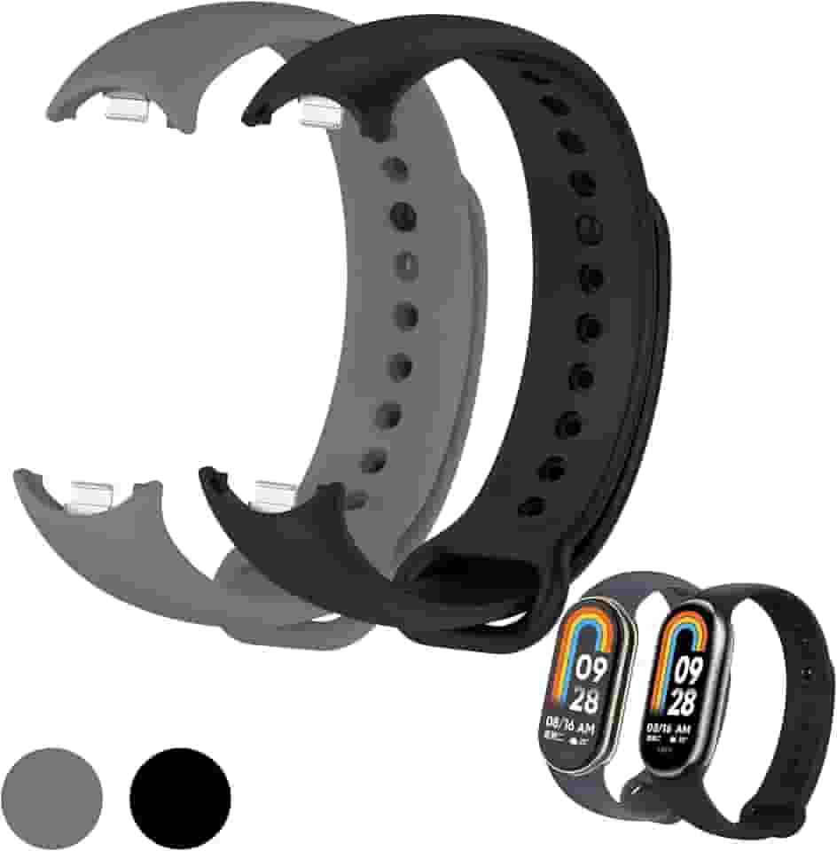 Kit 2 Pulseiras para MI Band 8 Cor Preto e Cinza Bracelete em Silicone TPU Regulavel Macia Confortavel e Regulagem para Vários Tamanhos