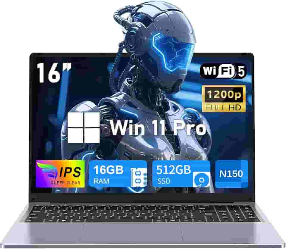 Laptop, laptop para jogos, Windows 11 Pro 2025, 16 polegadas, 16 GB de RAM, SSD de 512 GB, processador Intel N150 de 13ª geração (até 3,6 GHz), teclado retroiluminado, FHD 1920 x 1200