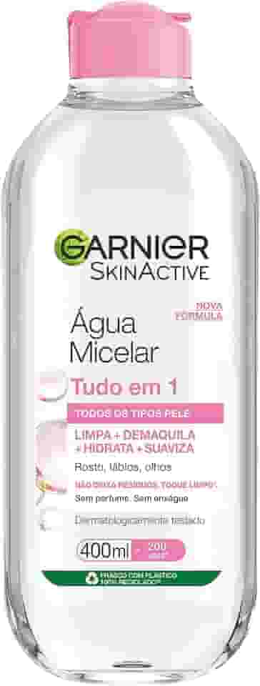 Garnier SkinActive Água Micelar de Limpeza Tudo em 1, Solução Demaquilante que Limpa, Tonifica e Remove Oleosidade, Fórmula Suave Sem Álcool para Todos os Tipos de Pele, 400ml