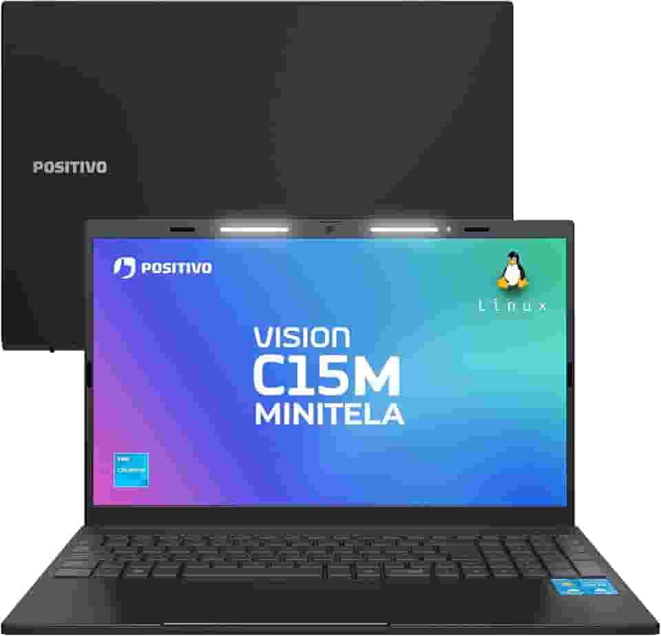 Notebook Positivo Vision C15M Intel Celeron N4500 Linux 8GB RAM 128GB eMMC Tela 15" Full HD IPS Antirreflexo – com Minitela - Cinza