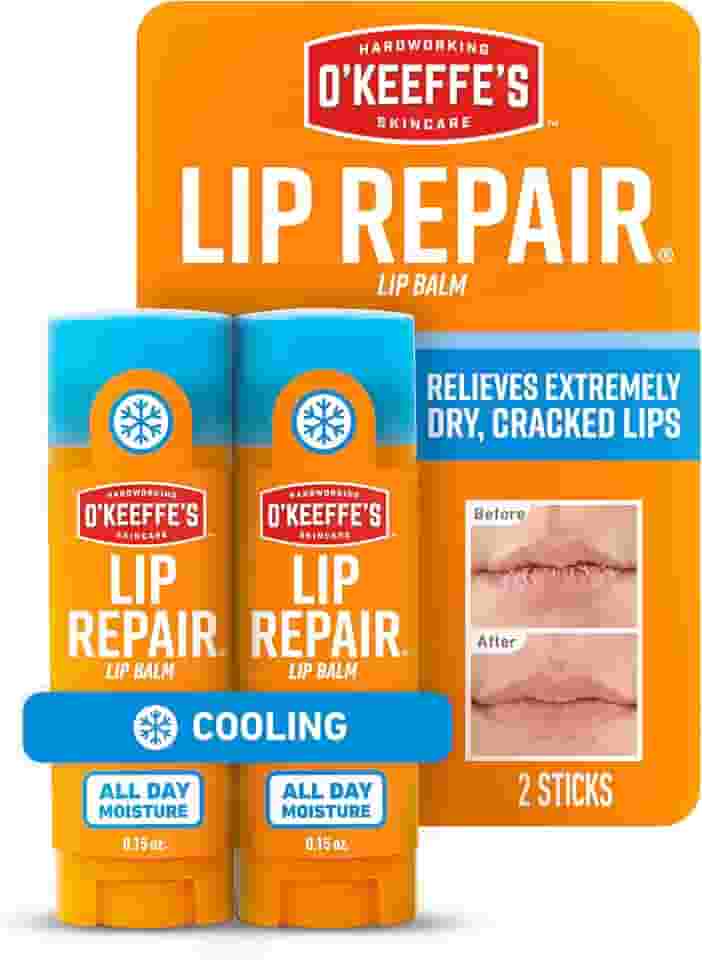 O'Keeffe's Protetor labial reparador labial com alívio refrescante para lábios secos e rachados - Stick (pacote duplo) - hidratante para lábios extremamente rachados e secos