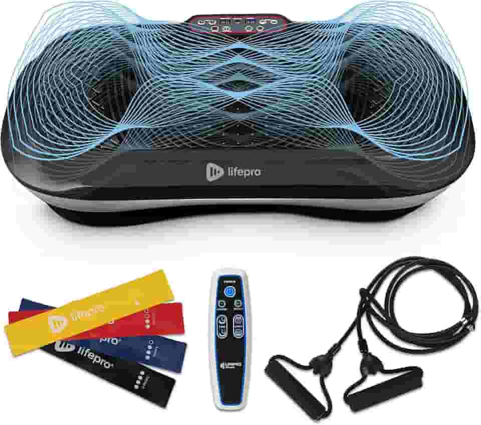 Máquina de exercício com placa vibratória Lifepro Waver – Vibração de alta intensidade para ativação muscular, plataforma vibratória de treino de corpo inteiro com bandas, equipamento de fitness para