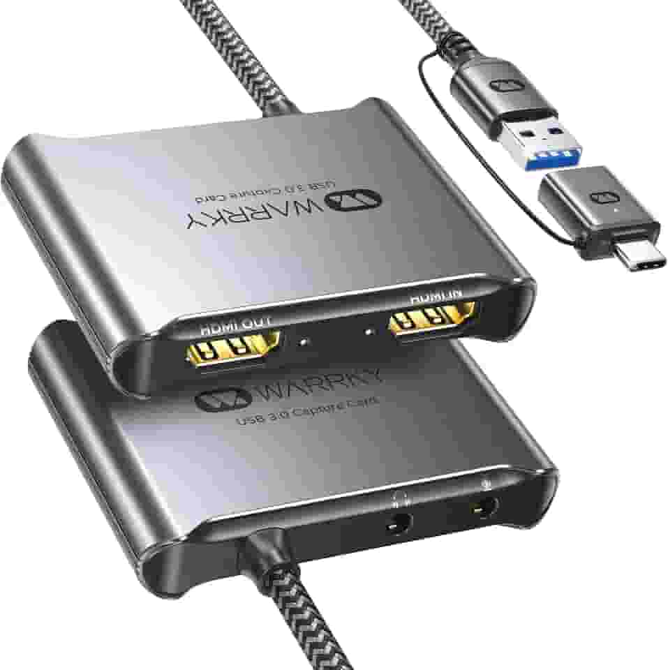 WARRKY Placa de captura HDMI 4K [com cabo USB 3.0 fixo, saída 4K, sem latência] 1080p 60FPS Cam Link dispositivo de captura de vídeo/áudio para transmissão, gravação de jogos, compatível com