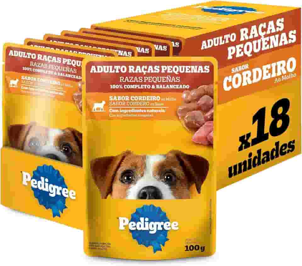 Pack Ração Úmida Pedigree Sachê Cordeiro ao Molho para Cães Adultos de Raças Pequenas 100 g - 18 unidades