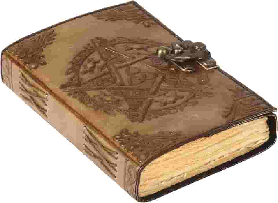 Caderno de couro legítimo, pentagrama em relevo à mão, livro Grimório das sombras, livro pentagrama, espiritual, livro de bruxa, ritual diário, 17 x 12 cm, fechos de latão