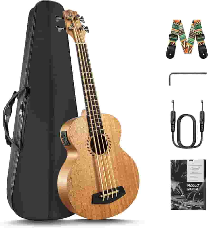 Caramel UEM48 Baixo Ukulele acústico e elétrico de mogno laminado 76 cm