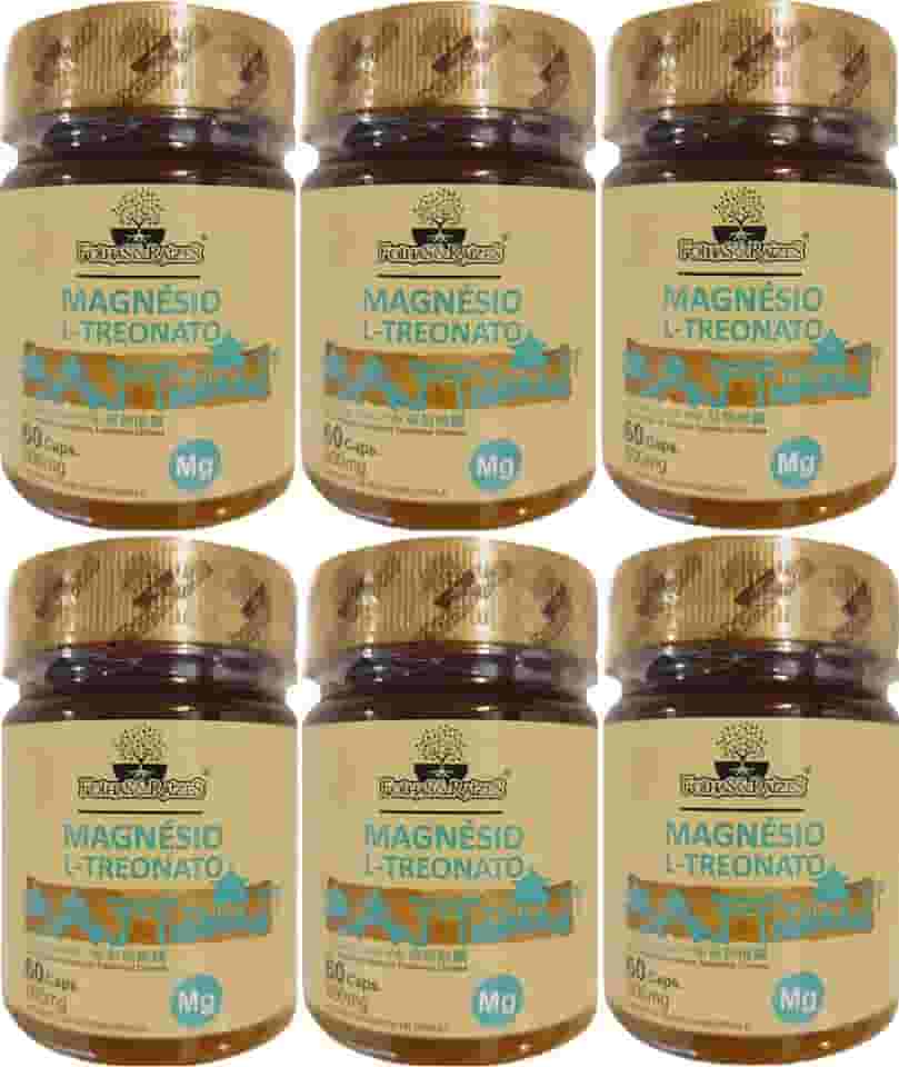 Magnésio L-Treonato Folhas & Raízes 60 Cápsulas Kit 6 Unidades