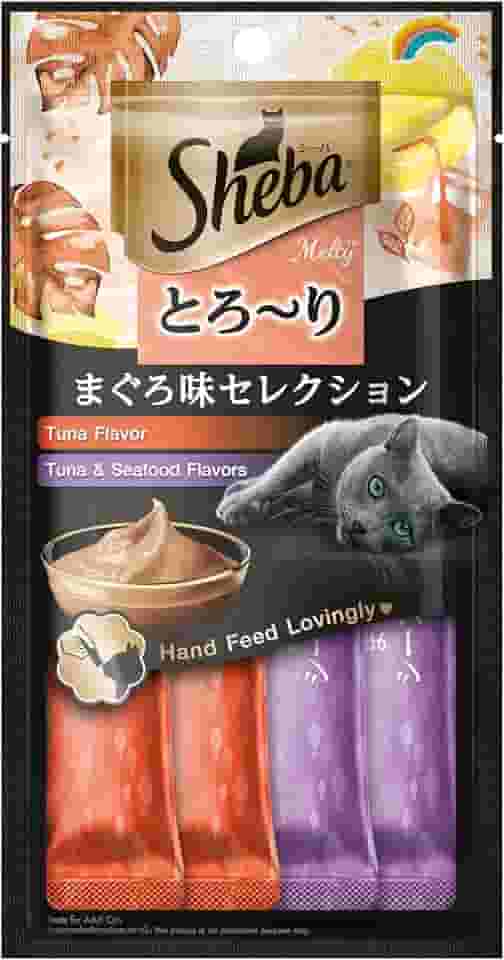 Petisco Sheba Cremoso Sabores Atum e Atum & Camarão Gatos Adultos 4 Uni
