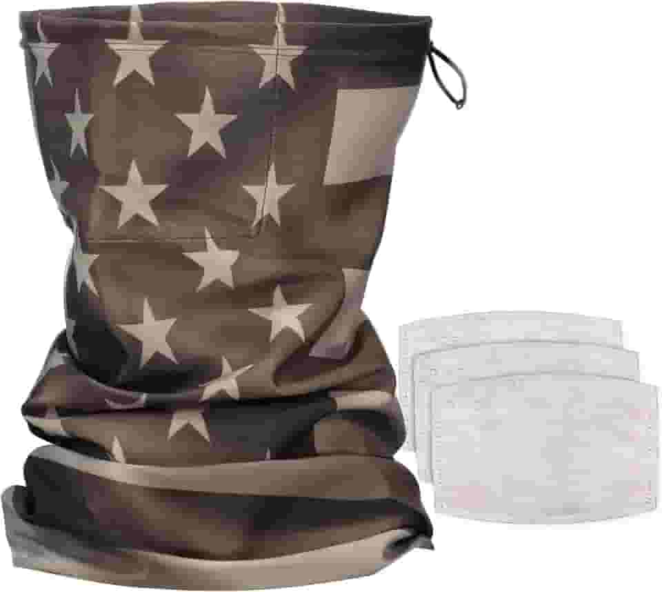 Marwin Máscara esportiva unissex de tecido respirável lavável e reutilizável com bolsa de armazenamento + (3) filtros PM 2,5 (bandeira dos EUA, médio padrão)