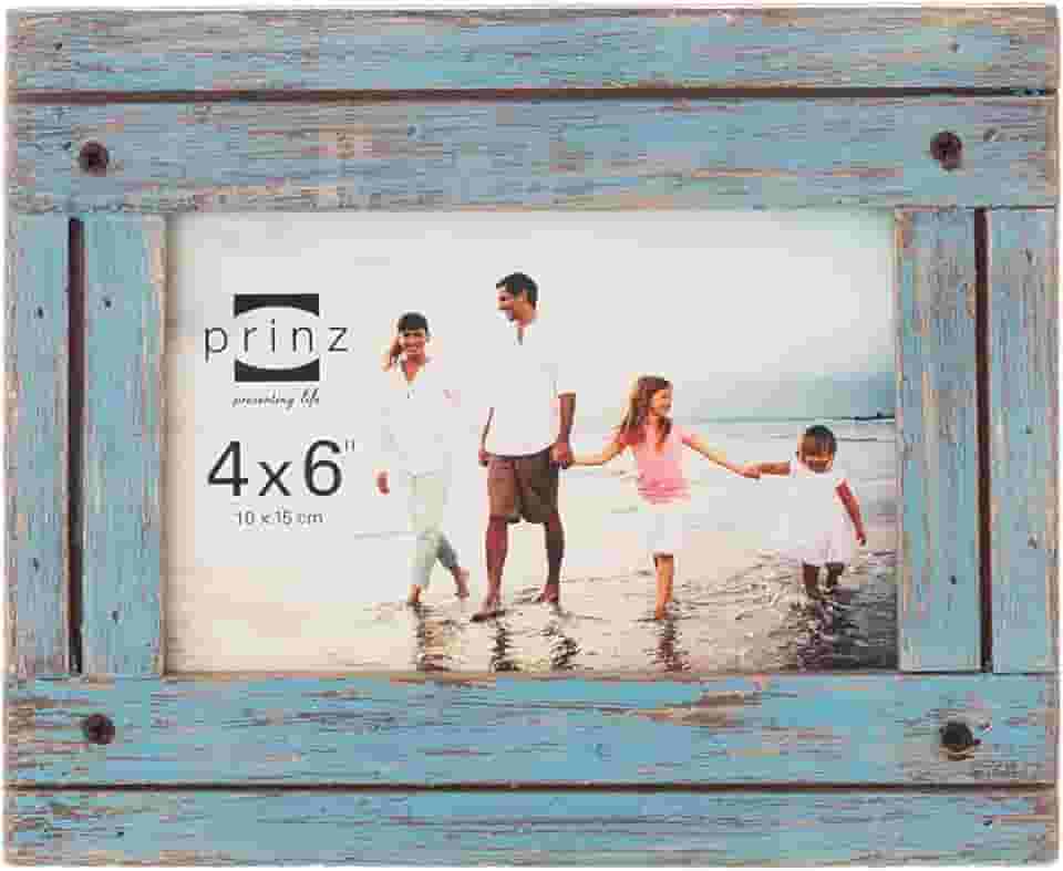 Prinz Homestead Moldura de madeira envelhecida, para fotos 4x6, exibição de parede ou mesa, azul
