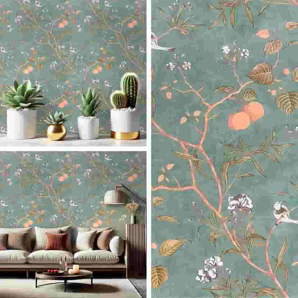 Papel de Parede Adesivo Floral Geometrico 3D Galhos Antimofo